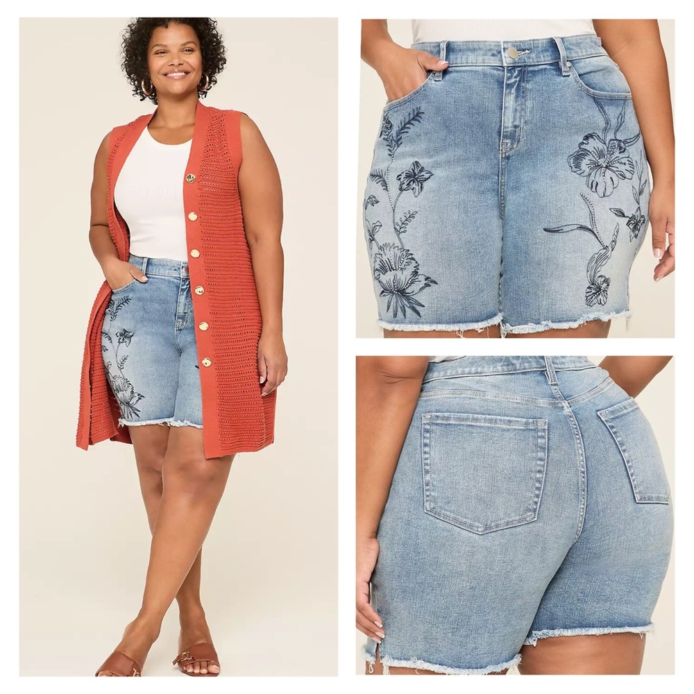 Lane Bryant Blue Jean Shorts with Floral Design